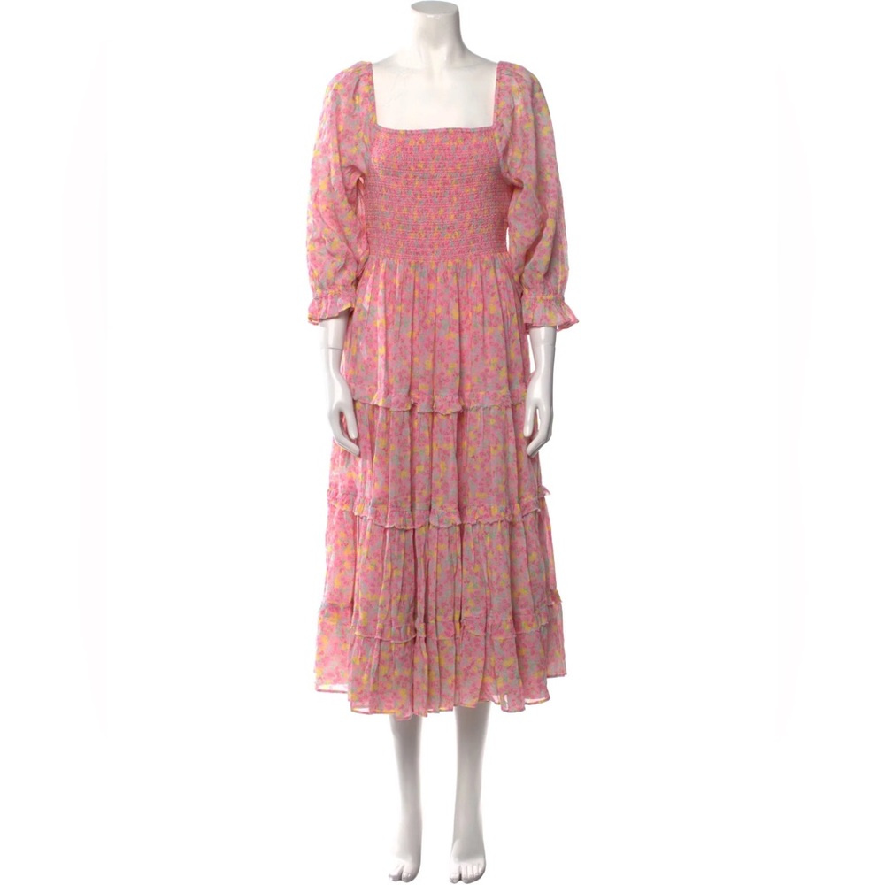 Love Shack Fancy Pink Floral Slit Dress